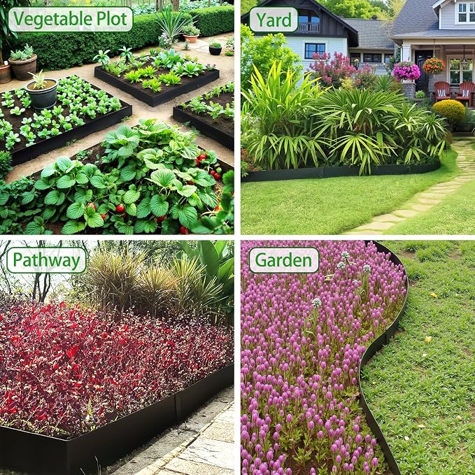 Metal Landscape Edging 6 Pack 40" L x 8" H | 20 FT Galvanized Bendable Metal Garden Edging,Hammer- in Steel Landscape Edging with a Pair of Gloves and 7 Clips,Black