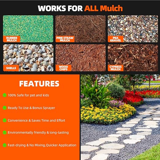 Mulch Binder with Sprayer -54OZ Ready to Use Rock Glue for Landscaping, Fast-Dry Landscape Rock Glue, Gravel Stabilizer, Intertek Test Pea Gravel Glue, Pet Safe for Garden Bed, Patio, Yard