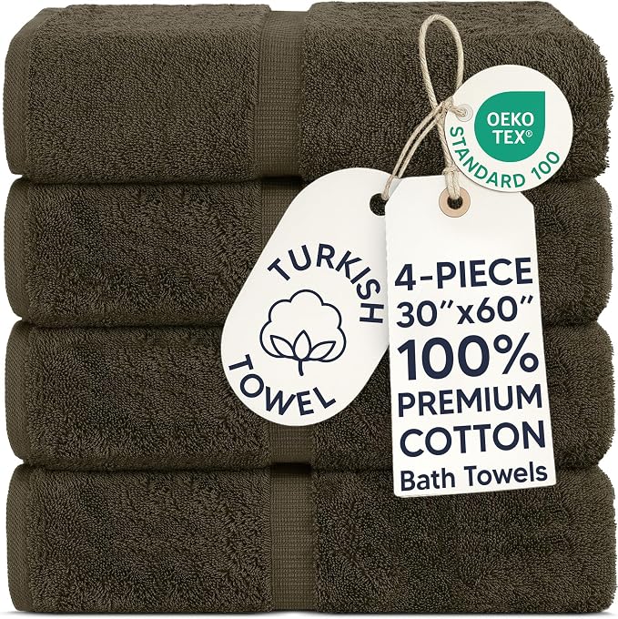 Chakir Turkish Linens 2 Piece Large Bath Towels, 100% Cotton Turkish Towels for Bathroom, Luxury Soft Absorbent Bath Towels, 30 x 60 Inches, Cocoa