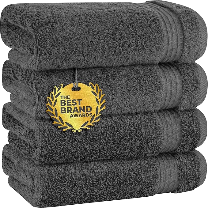 Cotton Paradise 100% Cotton Turkish Towel Set, Soft Absorbent Quick Dry, 4 Piece Hand Towel Set, Dark Gray