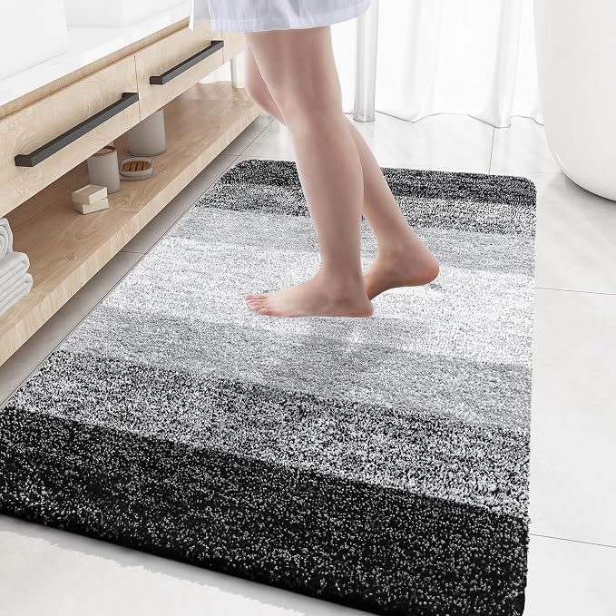 OLANLY Large Bathroom Rugs Mat 59x35, Extra Soft Absorbent Microfiber Bath Rugs, Rubber Backing, Quick Dry, Machine Washable Bath Mats for Bathroom Floor, Tub and Shower, Home Decor Accessories, Black