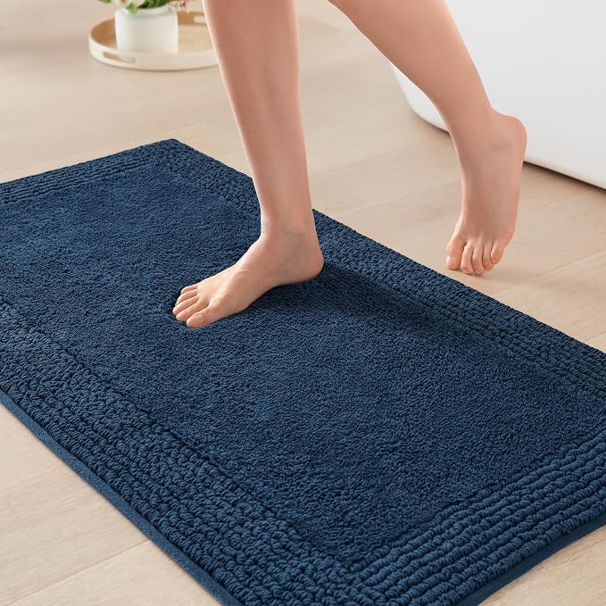 Madison Park Splendor Reversible 100% Cotton Bath Rug, 24 x 36, Navy | Tufted Bathroom Mat, 3000 GSM, Hotel Quality, Luxurious Plush, Medium Pile, Absorbent, Quick Dry, OEKO-TEX, Shower Room Décor
