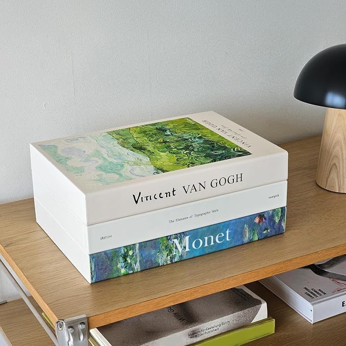 Book Shape Decorative Cable Management Box - Expandable Cable Organizer Box with Magnetic Closure for Home & Office (Gogh Monet, Large Set)