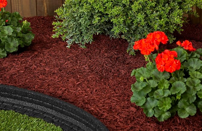 Premium Shredded Rubber Mulch for Gardens, Lawns, and Landscaping | Long Lasting Color | Looks Like Natural Wood Mulch (75 CU. FT. - 1,350 LBS, Red)