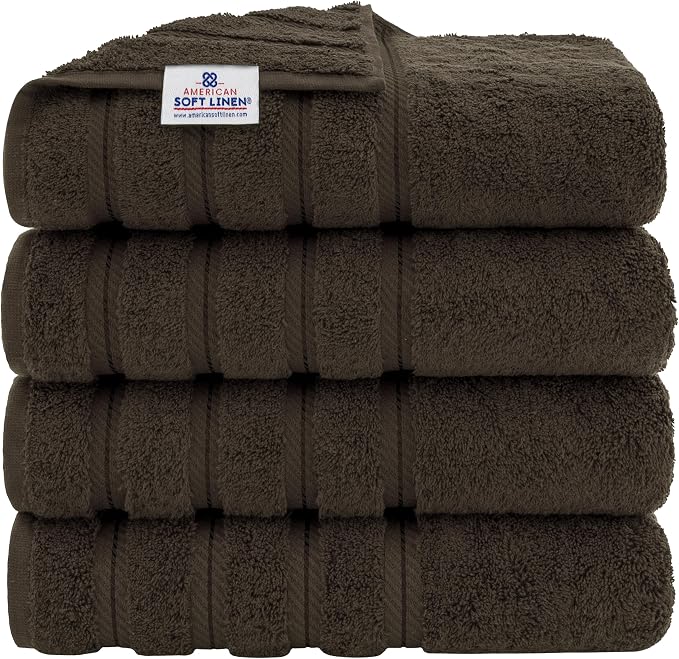 American Soft Linen 100% Cotton Luxury Turkish Towels, 4 PC Bath Towel Set | Soft Absorbent Quick Dry OEKO Tex Standard 100 Certificated Durable Machine Washable Breathable Premium Hotel Quality