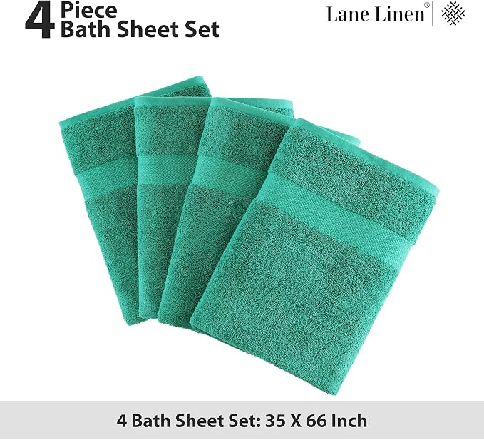 LANE LINEN 100% Cotton Oversized Bath Towels Set of 4 (35"x66") - Fade Resistant, Soft & Highly Absorbent - Eco Friendly, Extra Large Bathroom Towel Sets - Ideal for Daily Use, Sauna, Spa - Emerald