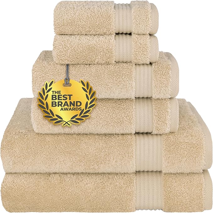 Cotton Paradise 100% Cotton Turkish Towel Set, Soft Absorbent Quick Dry, 6 Piece Towel Set, Beige