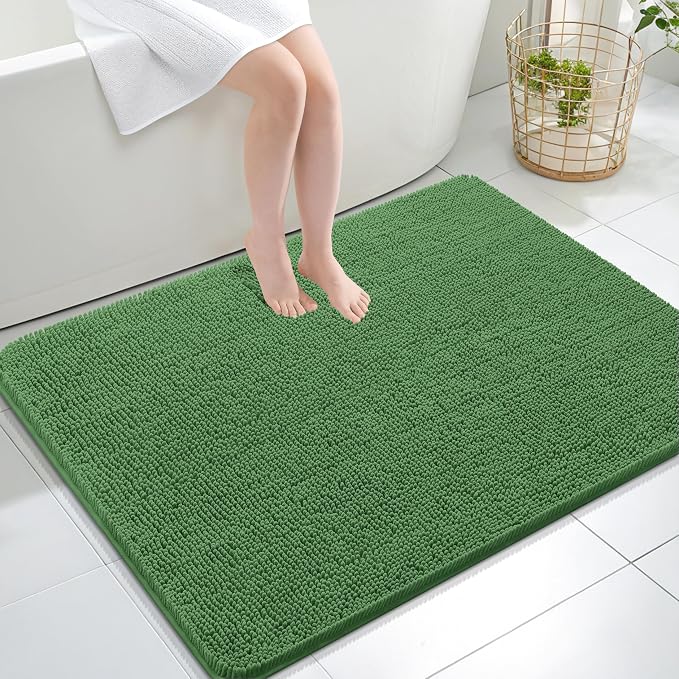 OLANLY Large Bathroom Rugs 40x32, Extra Soft Absorbent Chenille Bath Rugs, Rubber Backing Quick Dry, Machine Washable Bath Mats for Bathroom Floor, Tub and Shower, Home Decor Accessories, Olive Green