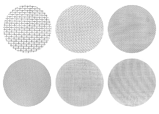 EISCO Set of 6 Test Sieves, 8 Inch - ASTM No. 10, 18, 35, 60, 120 & 230 - Brass Frames with Stainless Steel Wire Mesh - Stackable with Receiving Pan & Top