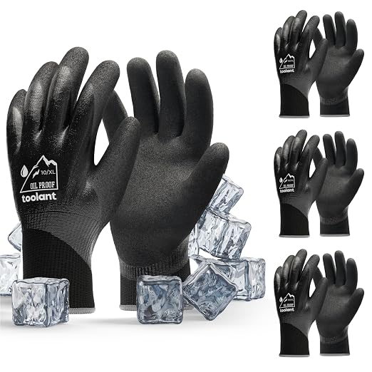 toolant Waterproof Winter Work Gloves, Double Nitrile Oil Resistant Grip | Thermal Insulation, Waterproof Protection in Freezer Work, Construction, Mechanics, Mining, Plumbing, 3 Pairs, Black, X-Large