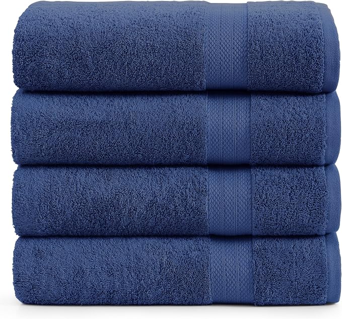 LANE LINEN Towel Set for Bathroom 4 Piece Soft Absorbent Quick Dry - Navy | Towels And Washcloths Sets - Oversized & Roomy, Lightweight & Breathable, Fade-Resistant Color, Classic Terry Weave