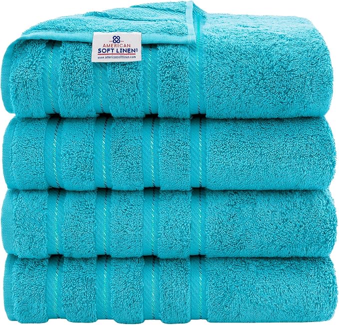 American Soft Linen 100% Cotton Luxury Turkish Towels, 4 PC Bath Towel Set | Soft Absorbent Quick Dry OEKO Tex Standard 100 Certificated Durable Machine Washable Breathable Premium Hotel Quality
