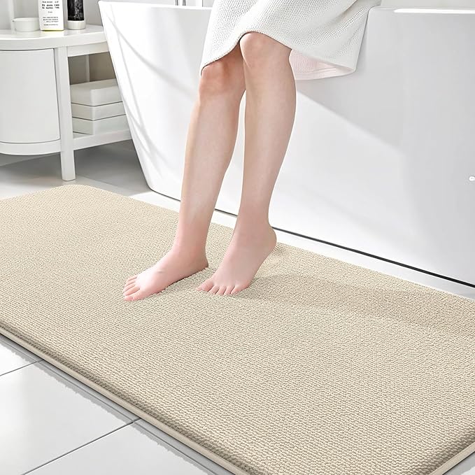 OLANLY Memory Foam Bathroom Runner Rug 70x24, Absorbent Long Bath Mat, Sand | Soft Quick Dry Bath Mat Rugs, Non-Slip, Machine Washable Mat for Bathroom Floor, Tub and Shower, Home Decor Accessories