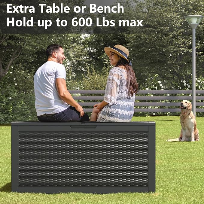 120 Gallon Waterproof Large Resin Deck Box, Lockable Large Outdoor Storage Boxes Indoor Outdoor Storage Container for Patio Cushions, Gardening Tools, Pool Supplies, Black