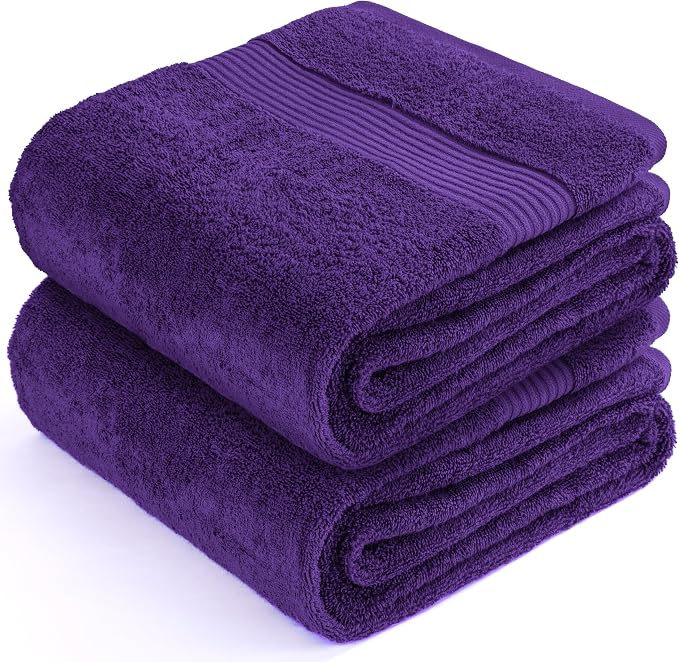 Cotton Paradise 100% Cotton Turkish Towel Set, Soft Absorbent Quick Dry, 2 Piece 35x70 Bath Sheet Set, Violet Purple