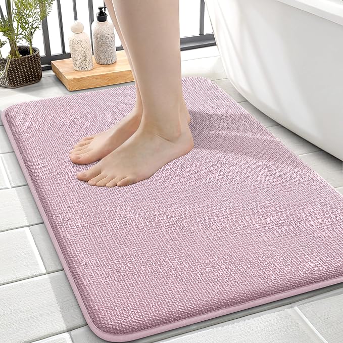 OLANLY Memory Foam Small Bathroom Rug 24x16, Absorbent Bath Mat, Dusty Rose | Soft Quick Dry Bath Mat Rugs, Non-Slip, Machine Washable Mat for Bathroom Floor, Tub and Shower, Home Decor Accessories