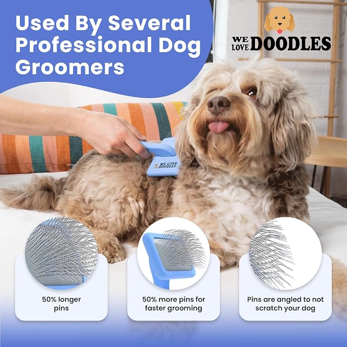 Dog Grooming Brush for Doodles, Slicker Dog Brush with Ergonomic Grip and Rounded Pin Tips for Detangling and Dematting Puppy & Small to Medium-Sized Dogs (Small)