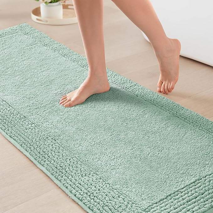 Madison Park Splendor Reversible 100% Cotton Bath Runner, 24 x 72, Green | Tufted Bathroom Rug, 3000 GSM, Hotel Quality, Luxurious Plush, Medium Pile, Absorbent, Quick Dry, OEKO-TEX, Shower Room Décor