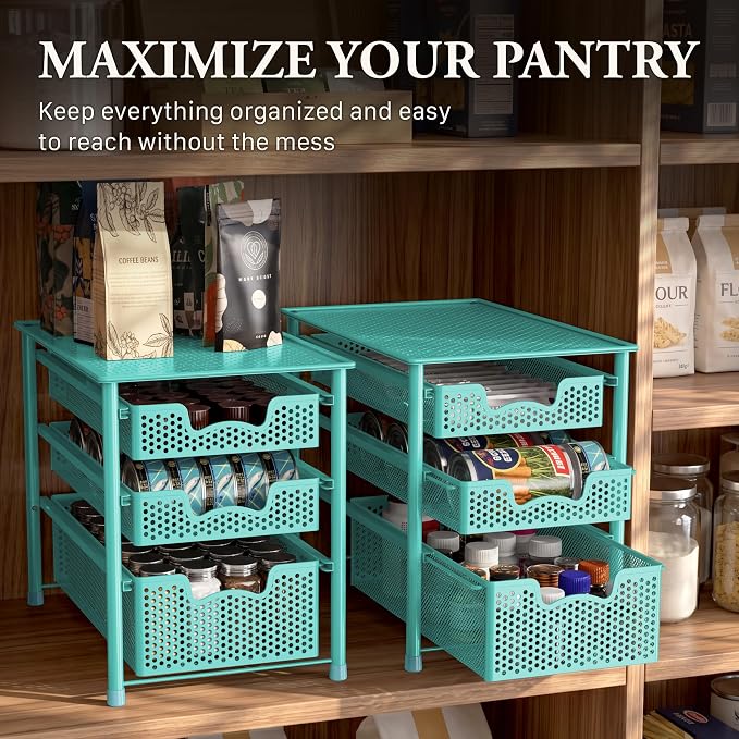Simple Houseware Stackable 3 Tier Sliding Basket Organizer Drawer, Turquoise
