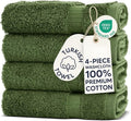 Chakir Turkish Linens 4 Piece Washcloth Set, 100% Cotton Luxury Turkish Washcloths for Bathroom, Soft Absorbent Washcloths, 13 x 13 Inches, Moss