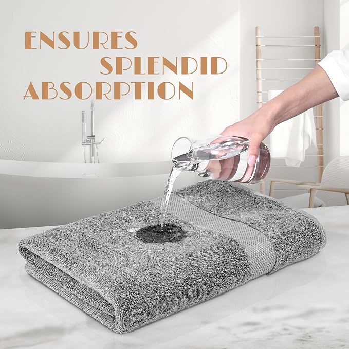 White Classic Wealuxe Light Gray Bath Towels 24x50 Inch, Cotton Towel Set for Bathroom, Hotel, Gym, Spa, Soft Extra Absorbent Quick Dry 6 Pack