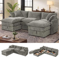 Ihanherry 103” Modular Sectional Sofa with Storage, U Shaped Cloud Couch with Movable Ottomans & 4 Pillows, Chenille Deep Seat Sectional Couches for Living Room, Apartment (Grey)