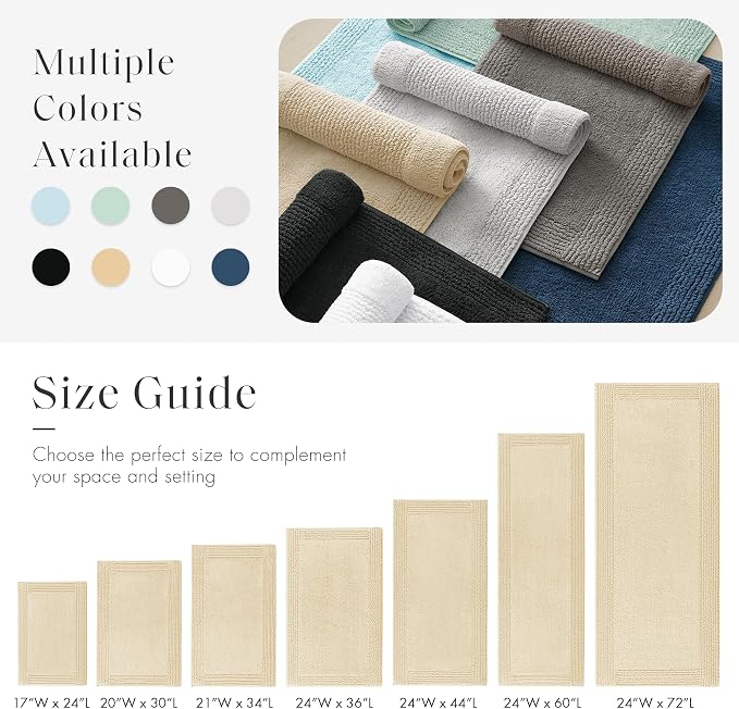 Madison Park Splendor Reversible 100% Cotton Bath Runner, 24 x 72, Natural | Tufted Bathroom Rug, 3000 GSM, Hotel Quality, Luxurious Plush, Medium Pile, Absorbent, Quick Dry, OEKO-TEX, Shower Room Décor