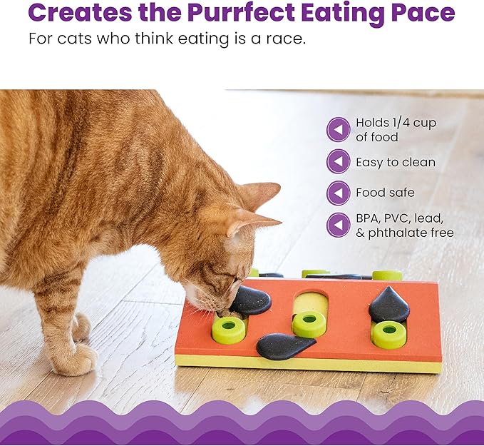 Catstages Nina Ottosson Melon Madness Puzzle & Play Cat Puzzle Feeder – Interactive Treat Game for Indoor Cats, Level 2 Slow Feeder Enrichment Toy, 10.5" x 10.6"