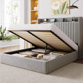 Allewie Full Lift Up Storage Hydraulic Bed Frame,Charging Station,Grey | Storage Shelf Headboard with Charging Station,Type-C,USB Ports,Hydraulic Support,Velvet Upholstered,No Box Spring Needed