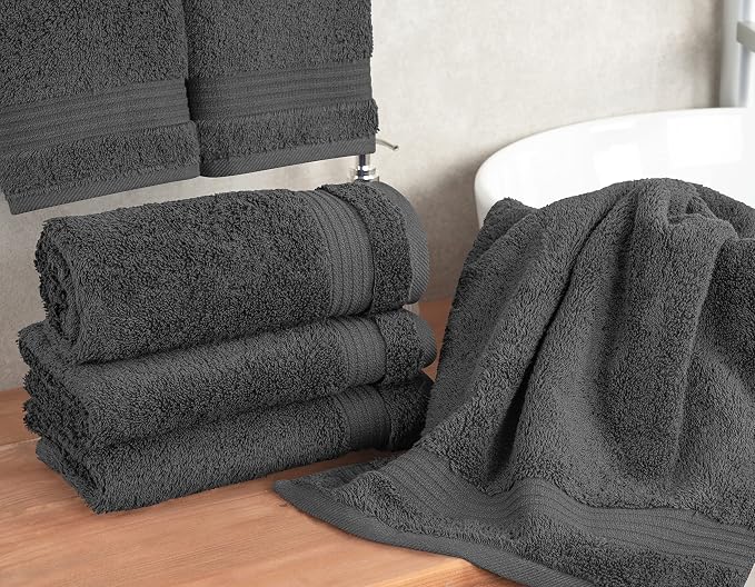 Cotton Paradise 100% Cotton Turkish Towel Set, Soft Absorbent Quick Dry, 4 Piece Hand Towel Set, Dark Gray