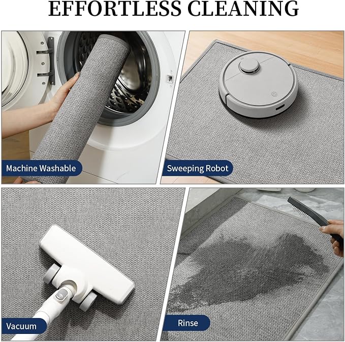 YIHOUSE Gray Bathroom Rugs Sets 2 Piece, Quick Dry Thin Bath Mat, Non Slip Absorbent Machine Washable, Bath Runner Rug for Bathtub Sink Home Decor (17"x24" + 17"x47")
