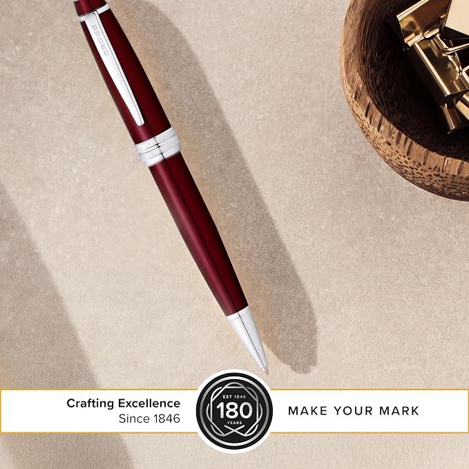 Cross Bailey Red Lacquer Ballpoint Pen - Refillable Pen for Long-Lasting Use - Smooth Writing - Comfortable Grip - Stylish Distinctive Look - Black Ink - Corporate Gifts