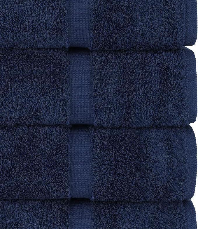 Chakir Turkish Linens 4 Piece Extra Large Bath Towels, 100% Cotton Luxury Turkish Towels for Bathroom, Soft Absorbent Bath Towels, 30 x 60 Inches, Navy