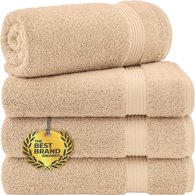 Cotton Paradise Turkish Towel Set, Soft Absorbent Quick Dry, 4 Piece Bath Towel Set, Beige