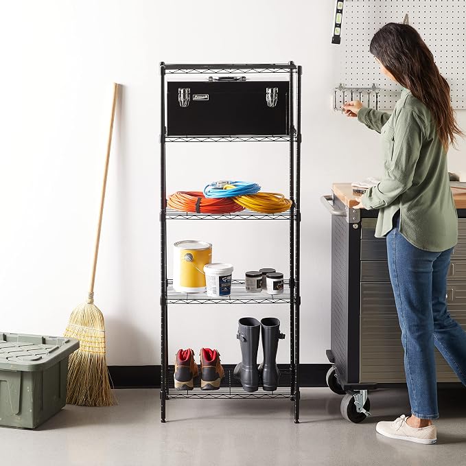 Amazon Basics 5-Shelf Multipurpose Adjustable Steel Garage Shelving Unit, Storage Rack for Kitchen, 200 lbs Per Shelf, Easy Assembly, 13.4"D x 23.2"W x 60"H, Black