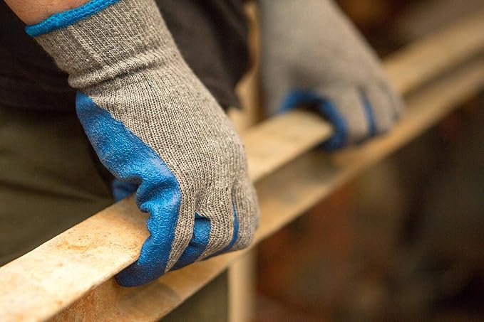 G & F Products - 3100L-DZ-Parent 12 Pairs Large Rubber Latex Double Coated Work Gloves for Construction, gardening gloves, heavy duty Cotton Blend Blue