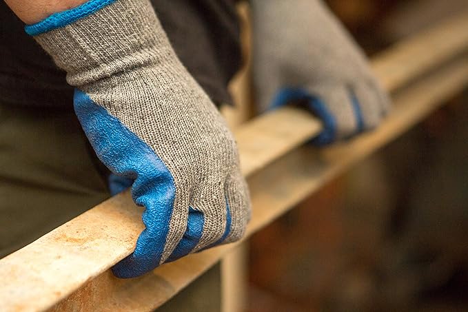 G & F Products - 3100S 12 Pairs Small Rubber Latex Double Coated Work Gloves for Construction, gardening gloves, heavy duty Cotton Blend Blue