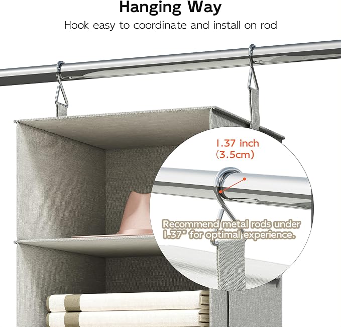 Vailando 6-Shelf Hanging Closet Organizer with 3 Drawers, 2 Separable 3-Shelf Closet Organizers and Storage for Wardrobe Organization, Hanging Dresser for Nursury & Dorm Clothes Organizer