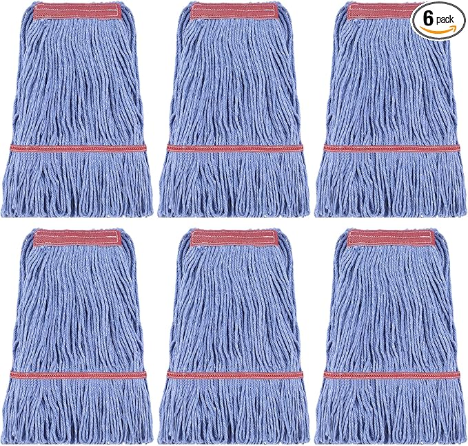 Eccliy 6 Pack Commercial Mop Heads Replacement Heavy Duty 18 oz Loop End Cotton String Wet Mop Refills Washable Absorbent Reusable for Industrial Home Tile Wood Concrete Floor (Blue,Red)