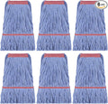 Eccliy 6 Pack Commercial Mop Heads Replacement Heavy Duty 18 oz Loop End Cotton String Wet Mop Refills Washable Absorbent Reusable for Industrial Home Tile Wood Concrete Floor (Blue,Red)