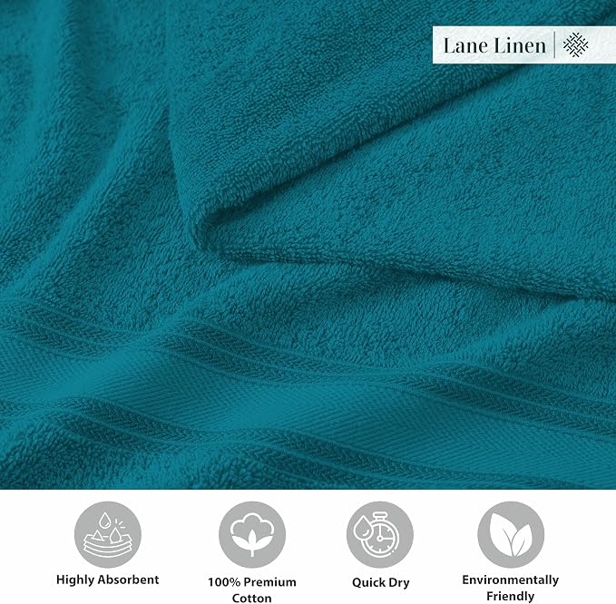 LANE LINEN Bath Towel Set 100% Cotton 3 Piece Soft Absorbent - Sea Port | Cotton Towel Set - Densely Woven, Coordinated Colors, Dobby Border Accent, OEKO-TEX Certified, Zero-Twist Durability