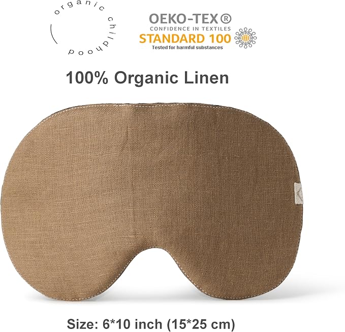 2-PACK Linen Eye Sleep Mask Oversized for sleeping • Organic Oeko-TEX Standard • Blackout Eye Shade cover • Adjustable strap • Breathable Travel Meditation Essential •Gift idea Woman Man (Camel+Natur)