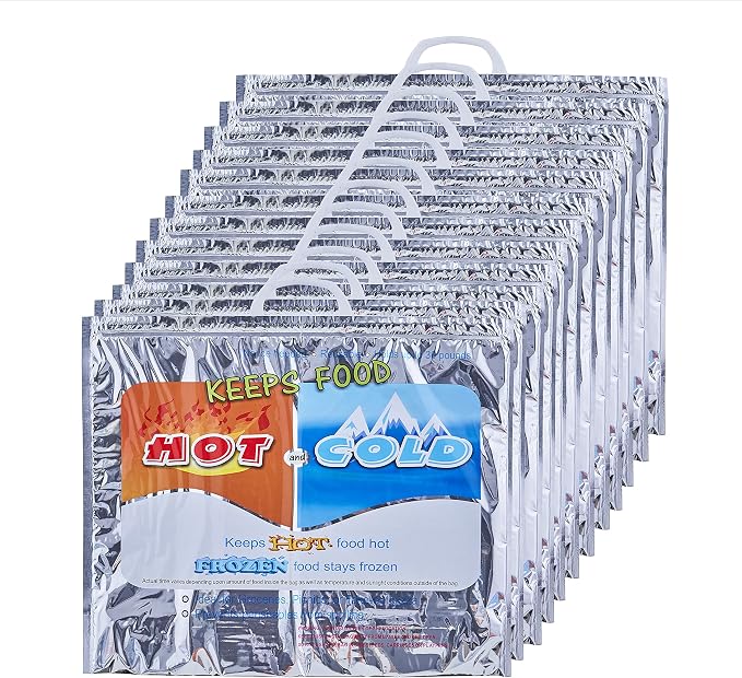 Superio Hot and Cold Insulated Bags for Food Delivery, Grocery Shopping Bags, Food Storage for Hot and Frozen Food for Travel, Disposable Cooler Bag, Reinforced Thermal Lunch Bag (12, 19"x5.5"x15.5")
