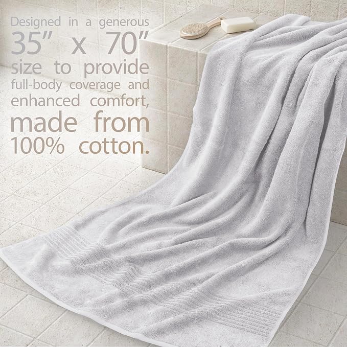 Cotton Paradise 100% Cotton Hand Towels, 2 Piece 35x70 Hand Bath Towels, Silver Grey