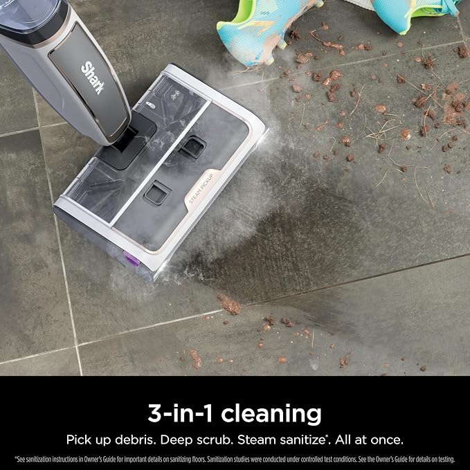 Shark Steam Pickup 3-in-1 Steam Mop Picks Up Debris, Deep Scrubs, & Steam Sanitizes - All At Once, Lightweight Steam Cleaner for Home, Steam Cleaner for Hardwood, Tile & Laminate, White, SD205CCO (Renewed)