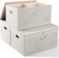 Graciadeco 75 Quarts Extra Large Decorative Storage Bins with Lids, 3 Packs Beige Collapsible Storage Bins with Lids, Stackable Storage Bins Decorative Box Storage With Lid Extra Large