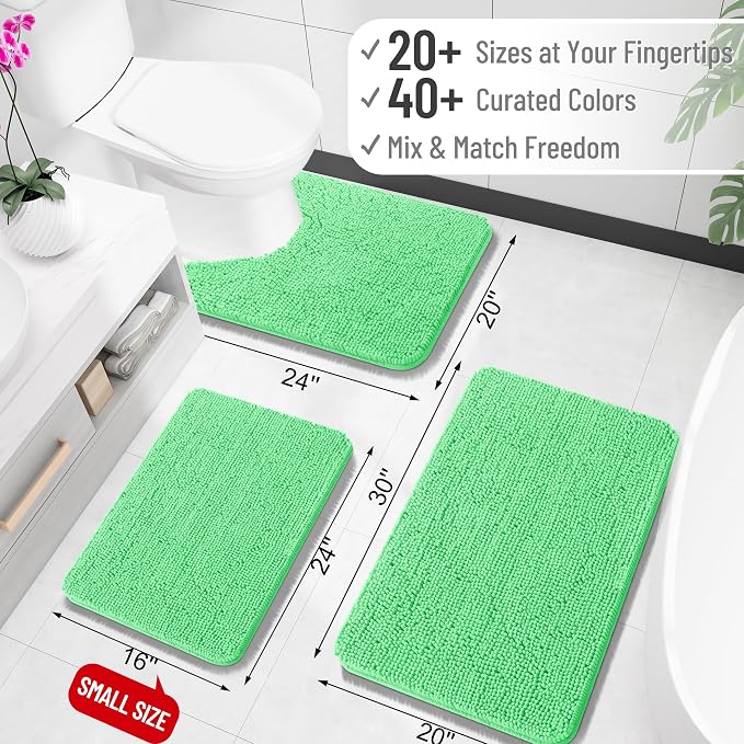 OLANLY Bathroom Rugs 30x18, Extra Soft Absorbent Chenille Bath Rugs, Rubber Backing Quick Dry, Machine Washable Bath Mats for Bathroom Floor, Tub and Shower, Home Decor Accessories, Mint Green