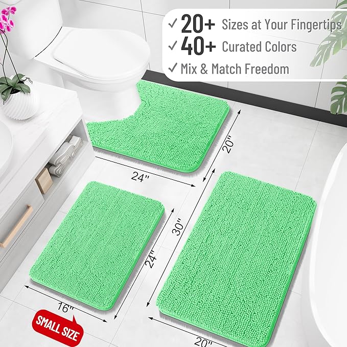 OLANLY Large Bathroom Rugs 47x32, Extra Soft Absorbent Chenille Bath Rugs, Rubber Backing Quick Dry, Machine Washable Bath Mats for Bathroom Floor, Tub and Shower, Home Decor Accessories, Mint Green
