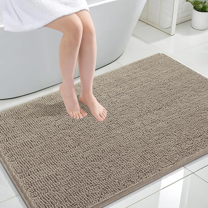 OLANLY Large Bathroom Rugs 47x32, Extra Soft Absorbent Chenille Bath Rugs, Rubber Backing Quick Dry, Machine Washable Bath Mats for Bathroom Floor, Tub and Shower, Home Decor Accessories, Warm Taupe