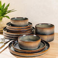 TheTerra Ceramic Dinnerware Sets for 4, 12 Pieces Porcelain Lightweight Plates and Bowls Sets, Scratch Resistant Dish Set, Oven & Microwave & Dishwasher Safe, Coca Mocha